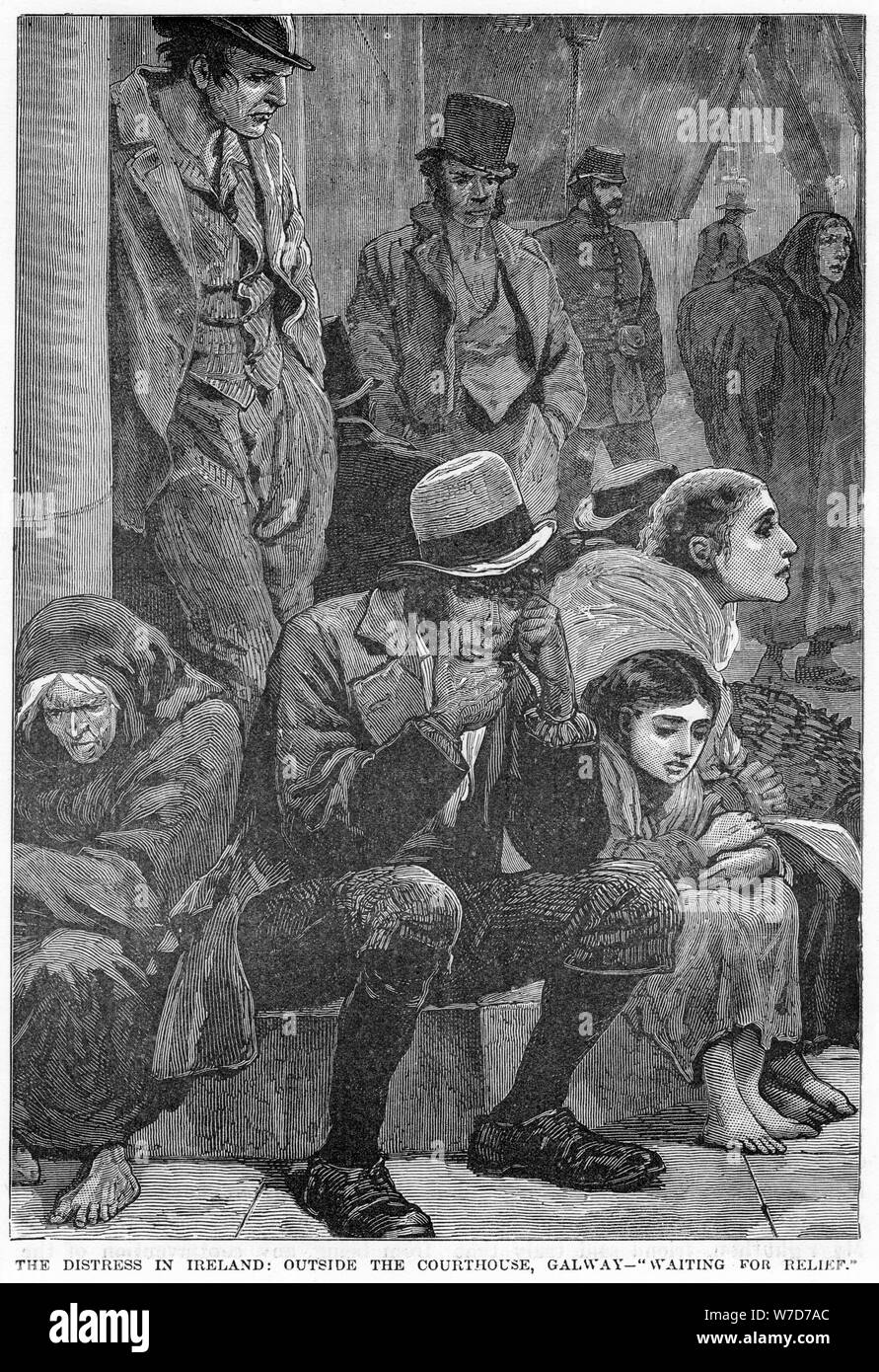 La détresse de l'Irlande : devant le Tribunal, Galway - En attente de secours, 19e siècle. Artiste : Inconnu Banque D'Images
