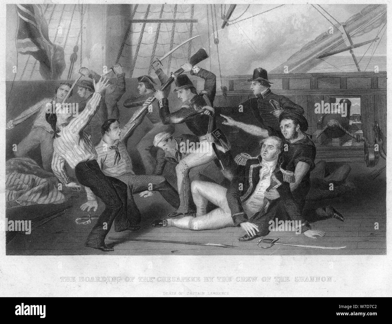 L'arraisonnement du HMS 'Chesapeke' par l'équipage du HMS 'Shannon', 1813. Artiste : Inconnu Banque D'Images