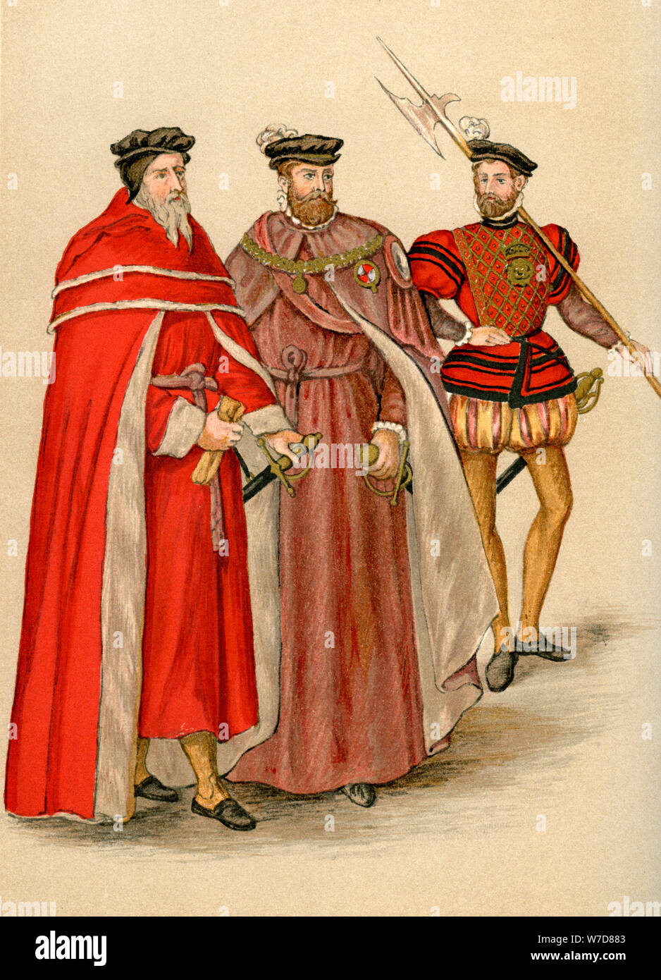 Deux pairs dans leurs robes, et un halberdier, xvie siècle (1893). Artiste : Inconnu Banque D'Images