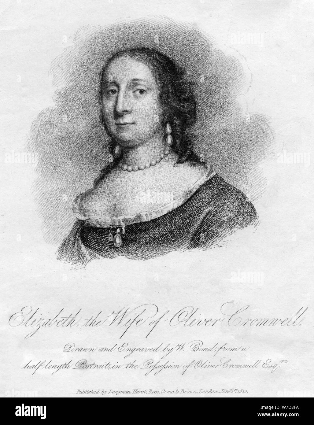 Elizabeth, épouse d'Oliver Cromwell, (1820).Artiste : W Bond Banque D'Images
