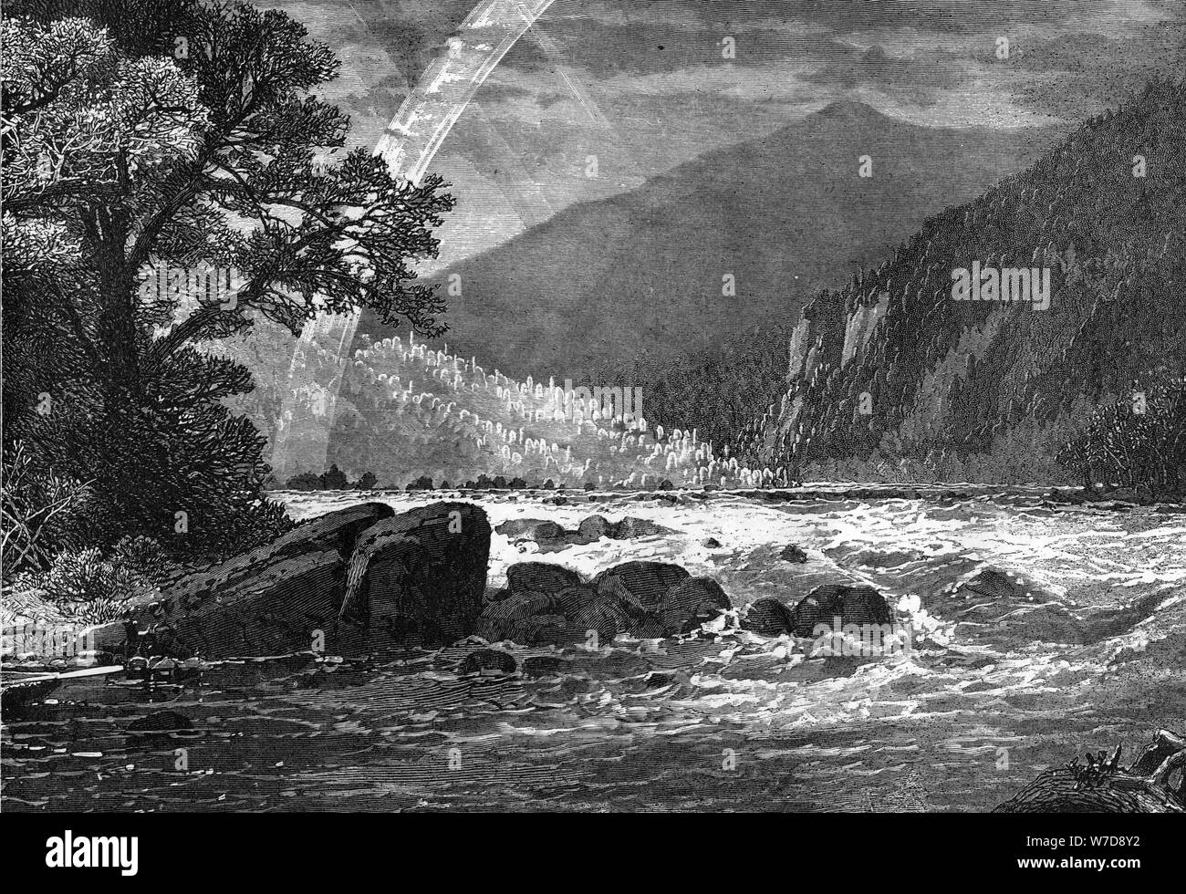 Vue de balcon Falls, James River, Virginia, USA, 1877. Artiste : Inconnu Banque D'Images