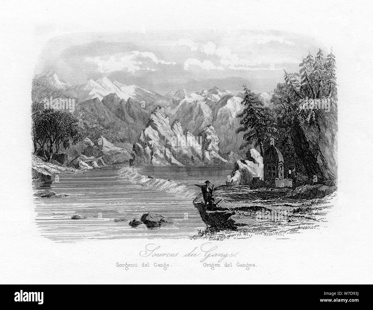Source du Gange, Inde, c1840. Artiste : N Remond Banque D'Images