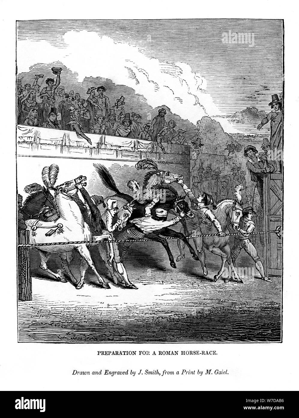 Préparation pour une course de chevaux, 1843. Artiste : J Jackson Banque D'Images