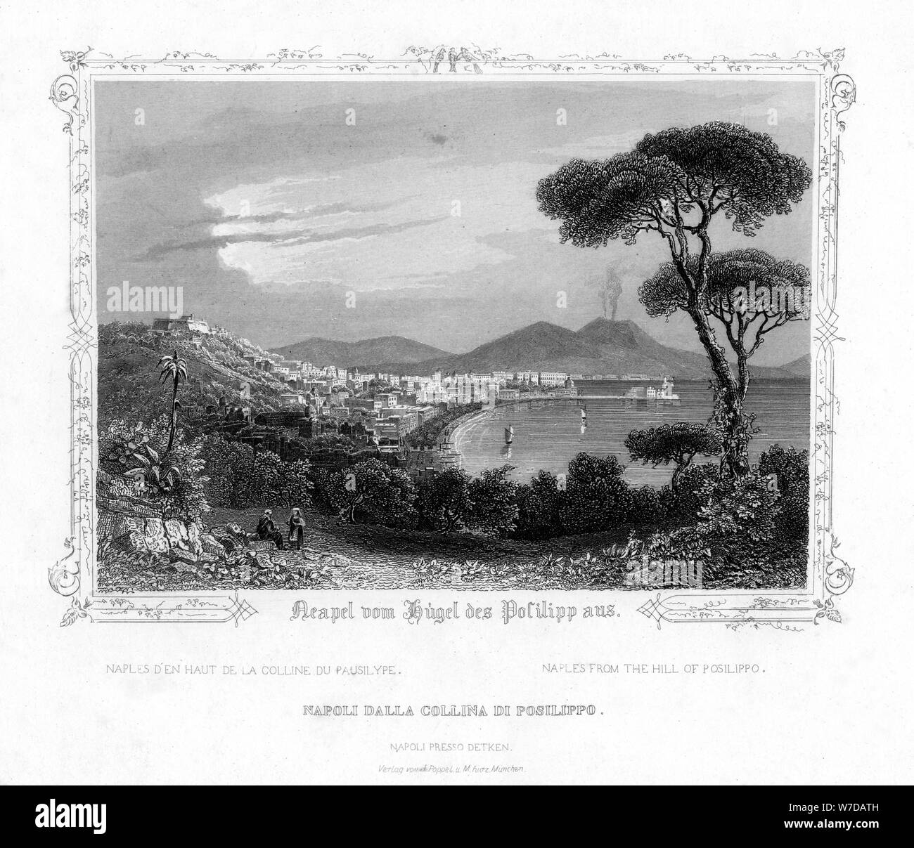 Naples depuis la colline de Posillipo, Italie, 19e siècle. Artiste : J Poppel Banque D'Images