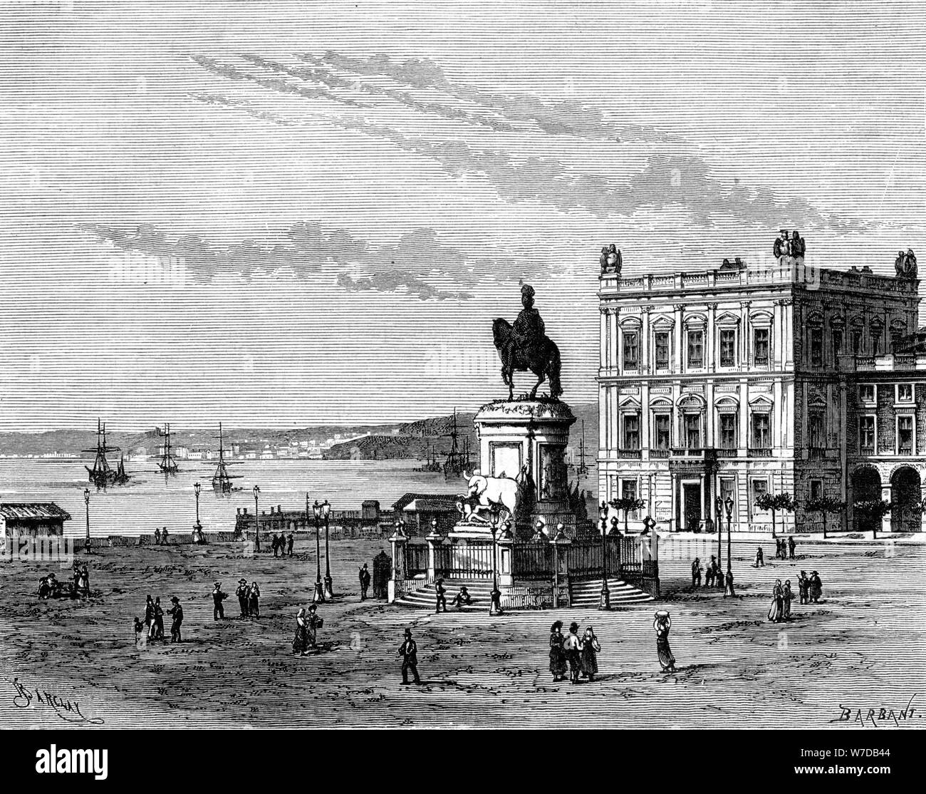 Place du Commerce, Lisbonne, Portugal, 19e siècle.Artiste : Charles Barbant Banque D'Images