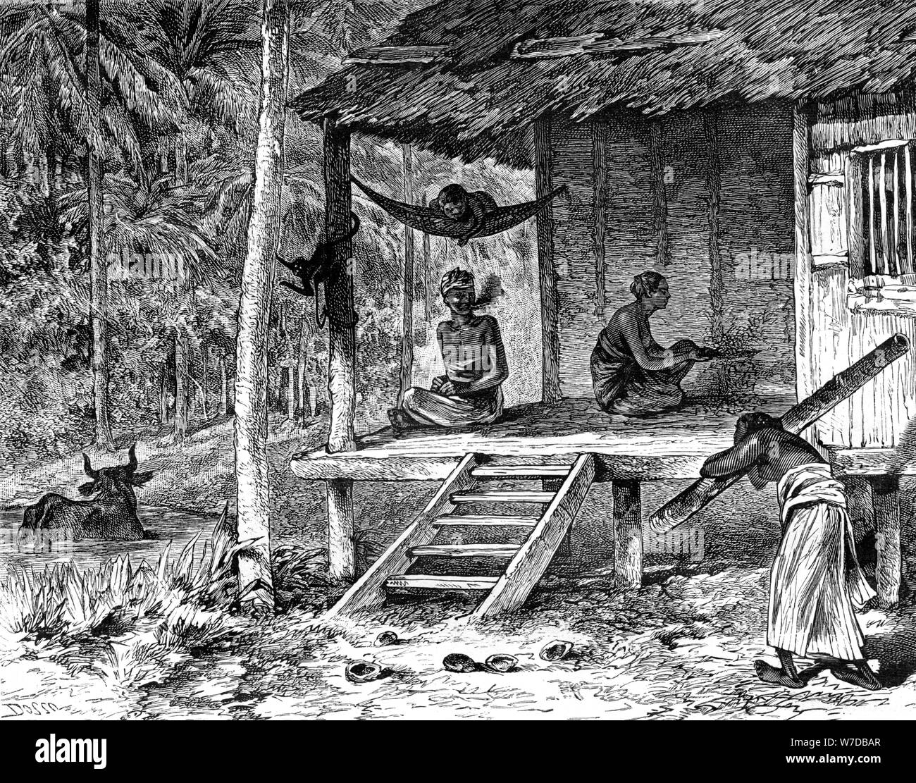 Cabane de Malaisie, 19e siècle. Artiste : Dosso Banque D'Images