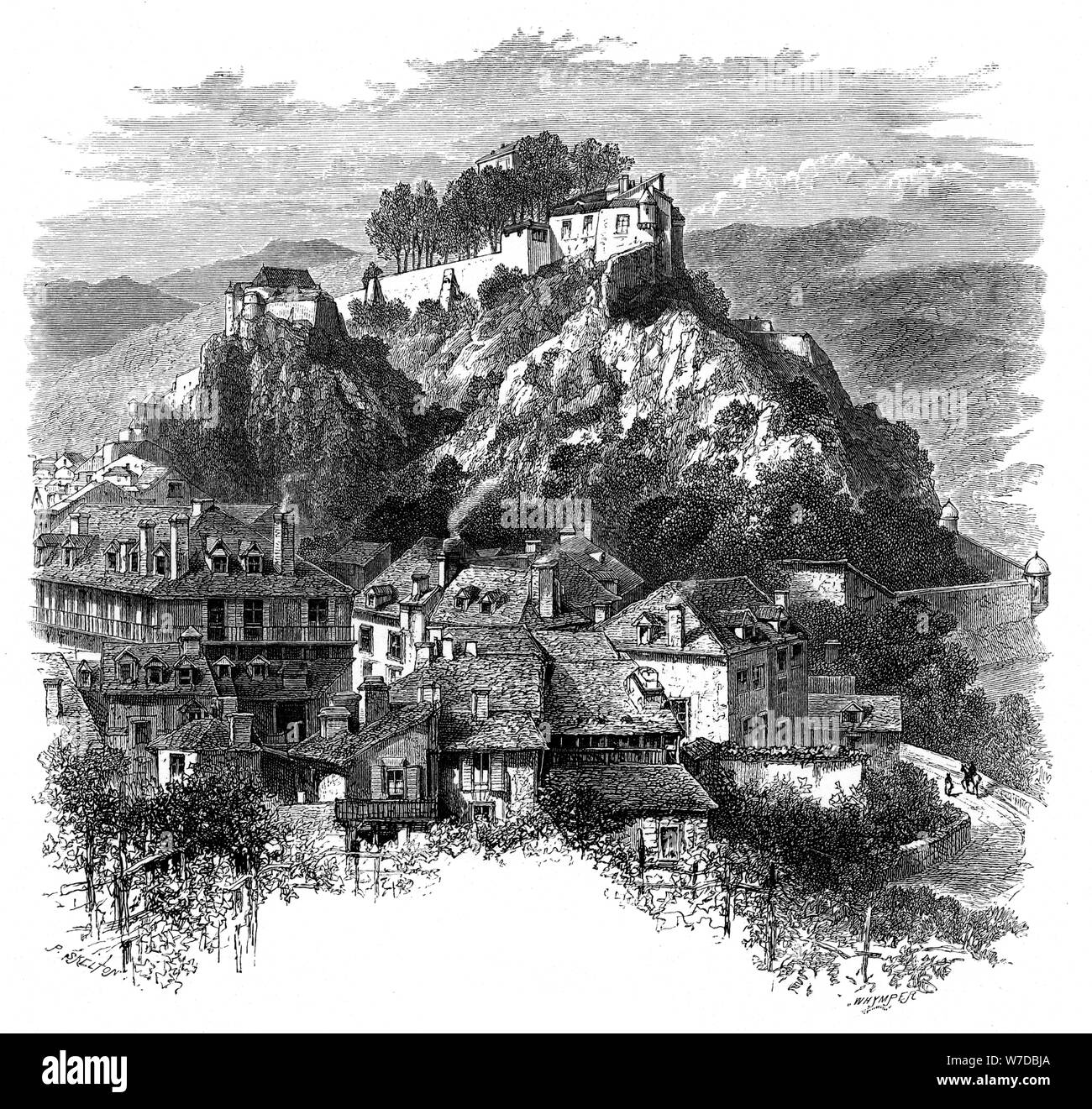 Le château de Lourdes, France, 19e siècle.Artist : Whymper Banque D'Images