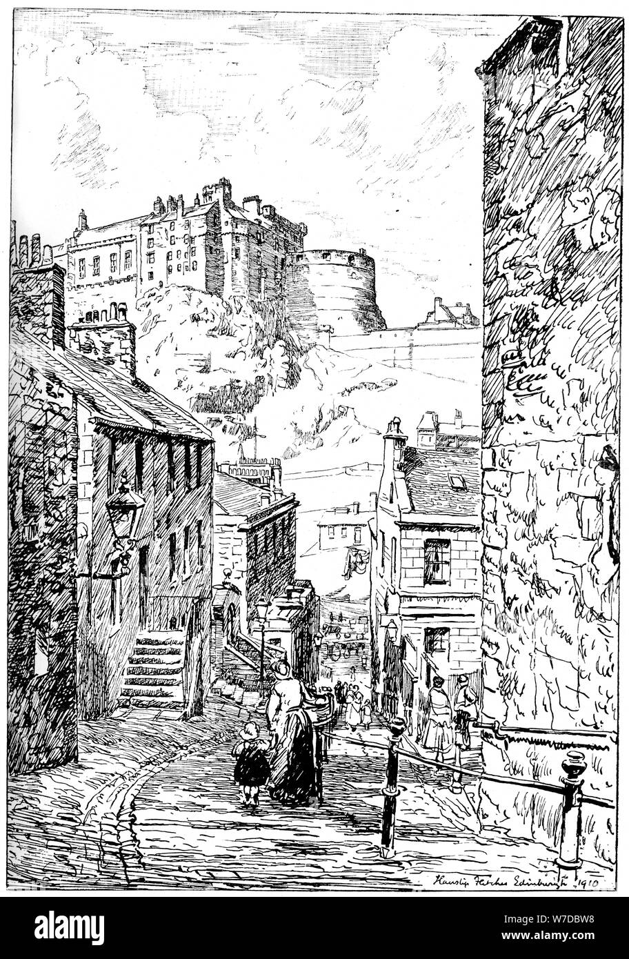 Le Château d'Édimbourg, vu de l'Vennel, 1911-1912. Artiste : Inconnu Banque D'Images