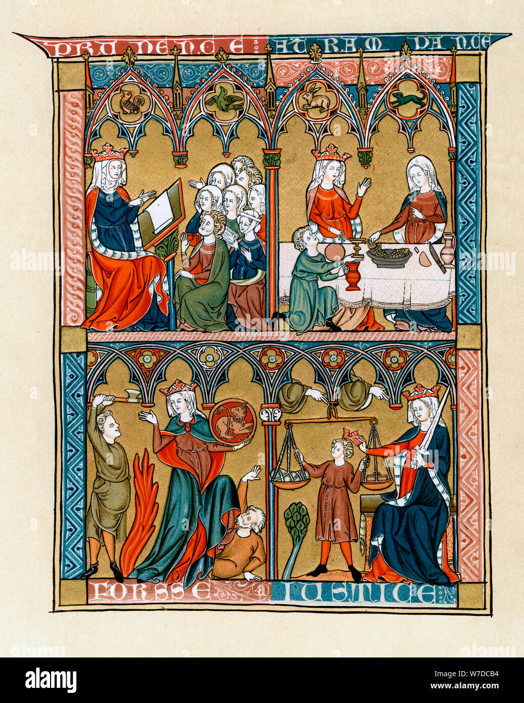 La prudence, la tempérance, la force et la justice, 1290-1300. Artiste : Inconnu Banque D'Images
