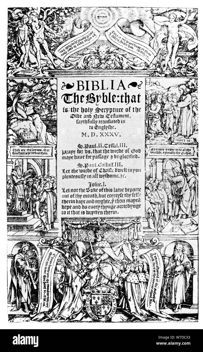 Page de titre de la Bible de Coverdale, 1535 (1926). Artiste : Inconnu Banque D'Images