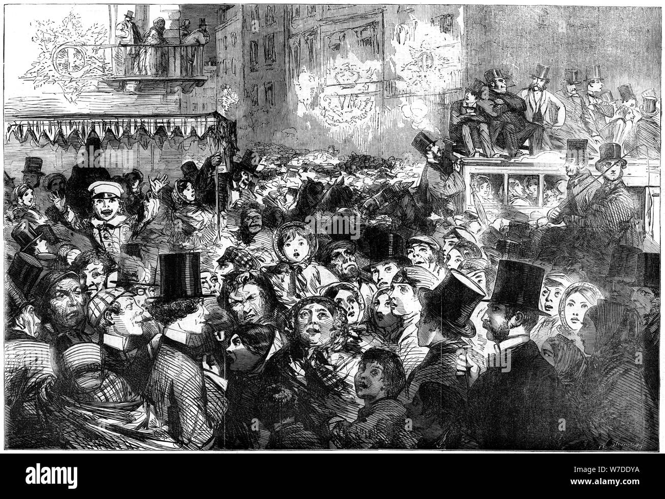 Scène de rue au cours de la paix illuminations, 1856.Artiste : Thomas W Banque D'Images