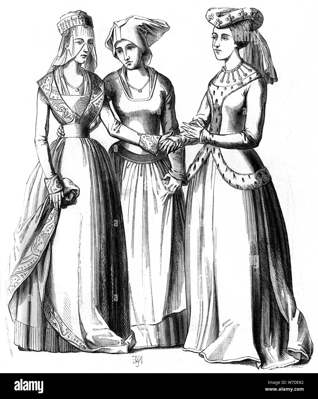 Une bourgeoise, un paysan et une femme noble, 14e siècle (1849).Un artiste : Bisson Banque D'Images