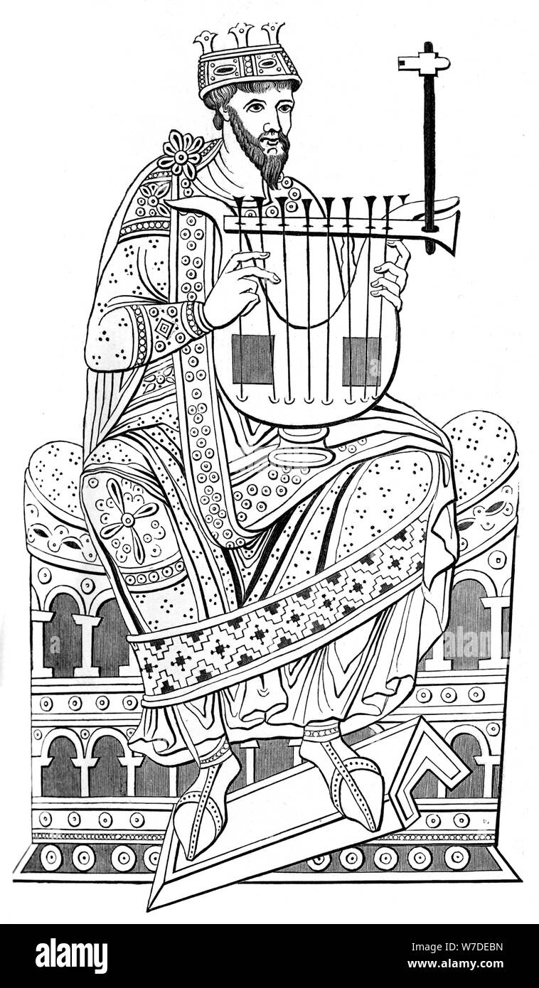 David jouant de la lyre, 10e siècle (1849). Artiste : Inconnu Banque D'Images