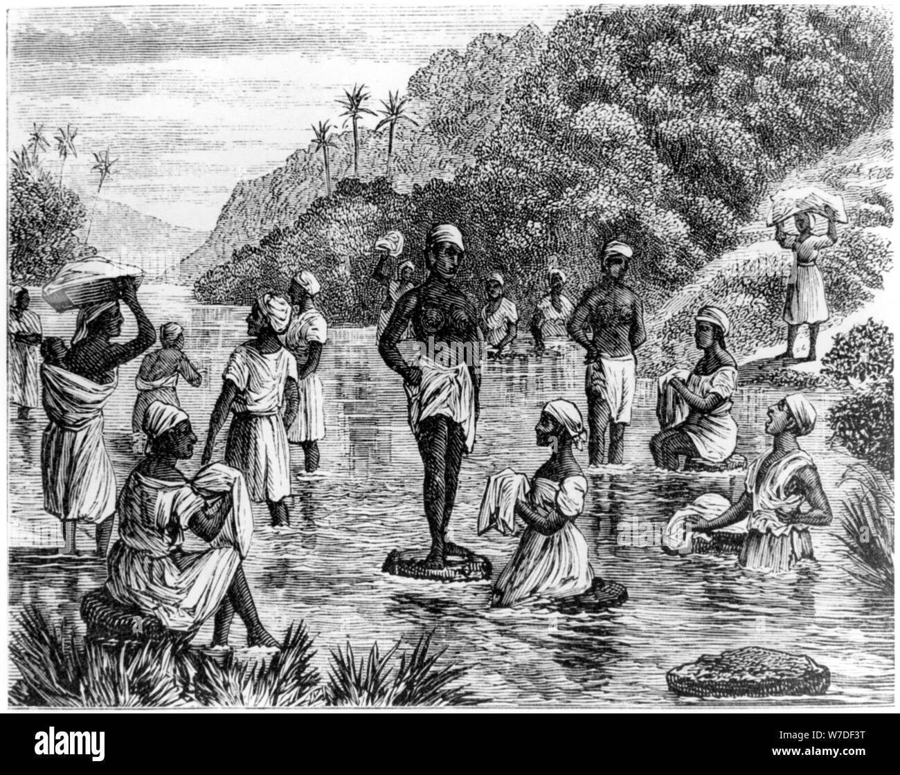 Le lavage des vêtements, Saint-Domingue, 1873. Artiste : Inconnu Banque D'Images