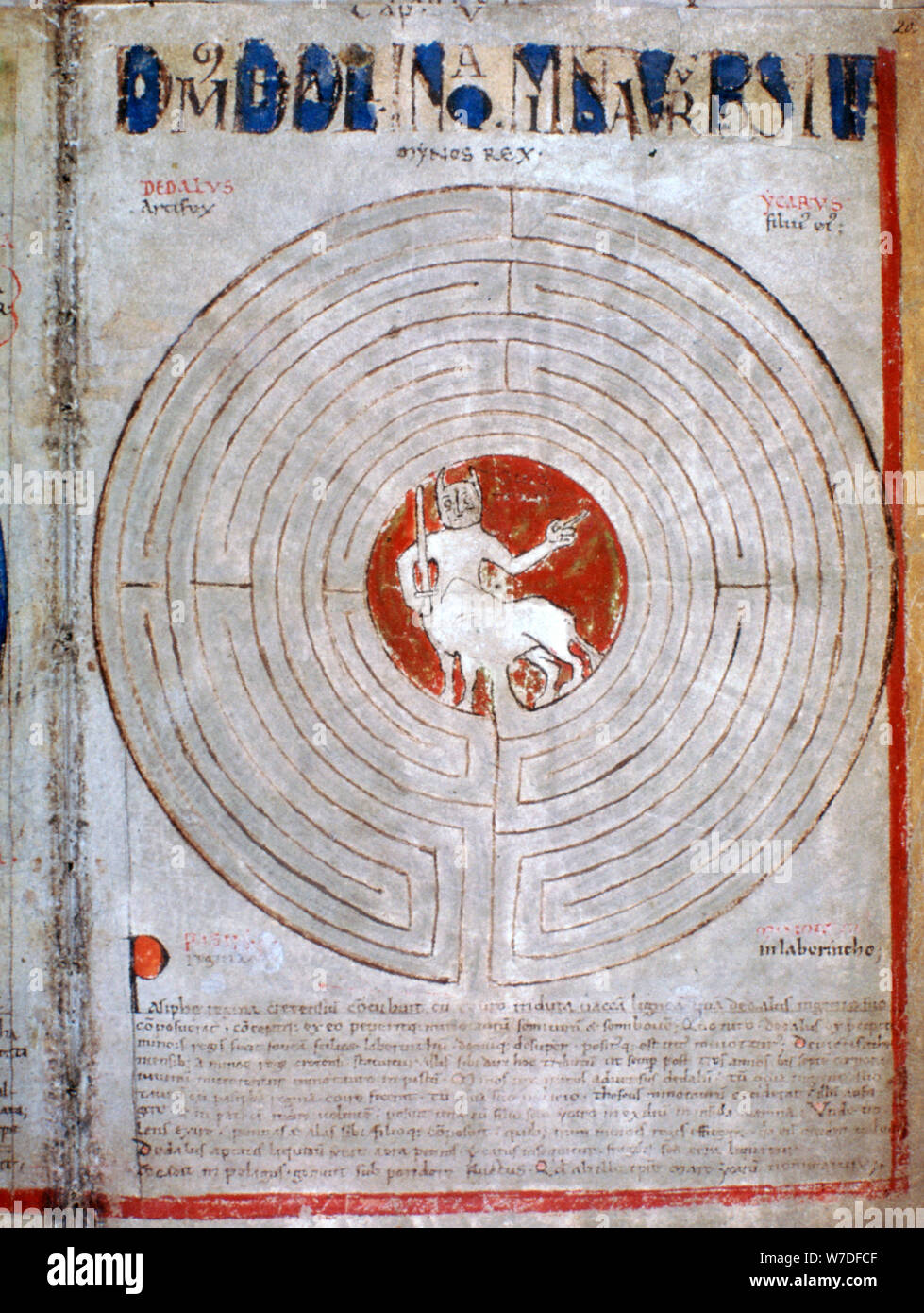Minotaure dans un labyrinthe, une page de Liber Floridus, 12e siècle. Artiste : Inconnu Banque D'Images