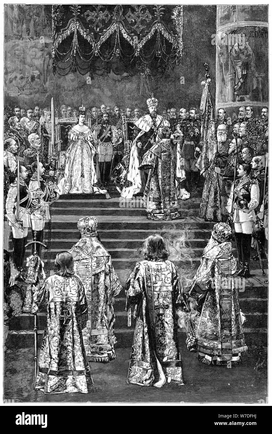 Le couronnement de l'empereur Alexandre III et l'Impératrice Maria Fiodorovna, 1883 (fin du xixe siècle). Artiste : Inconnu Banque D'Images