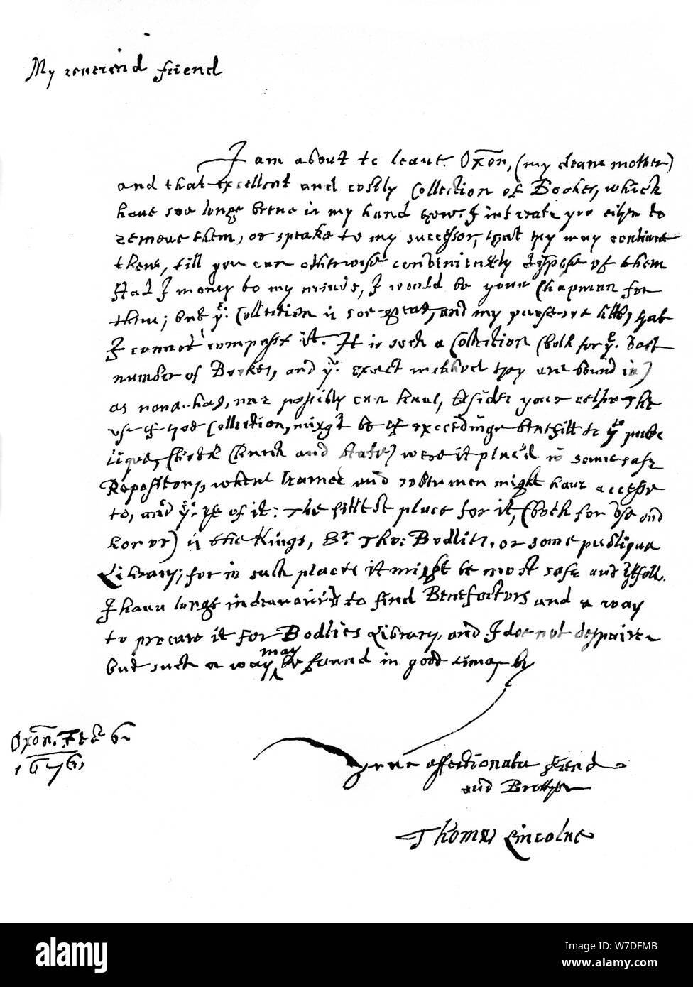 Une lettre écrite par Thomas Lincoln, 1676 (1840). Artiste : Inconnu Banque D'Images