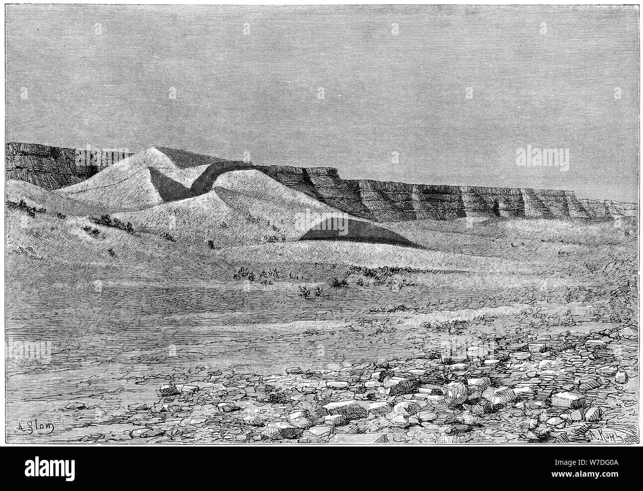 Falaises de l'Igharghar, prise depuis le nord de Temassinin, c1890. Artiste : Armand Kohl Banque D'Images