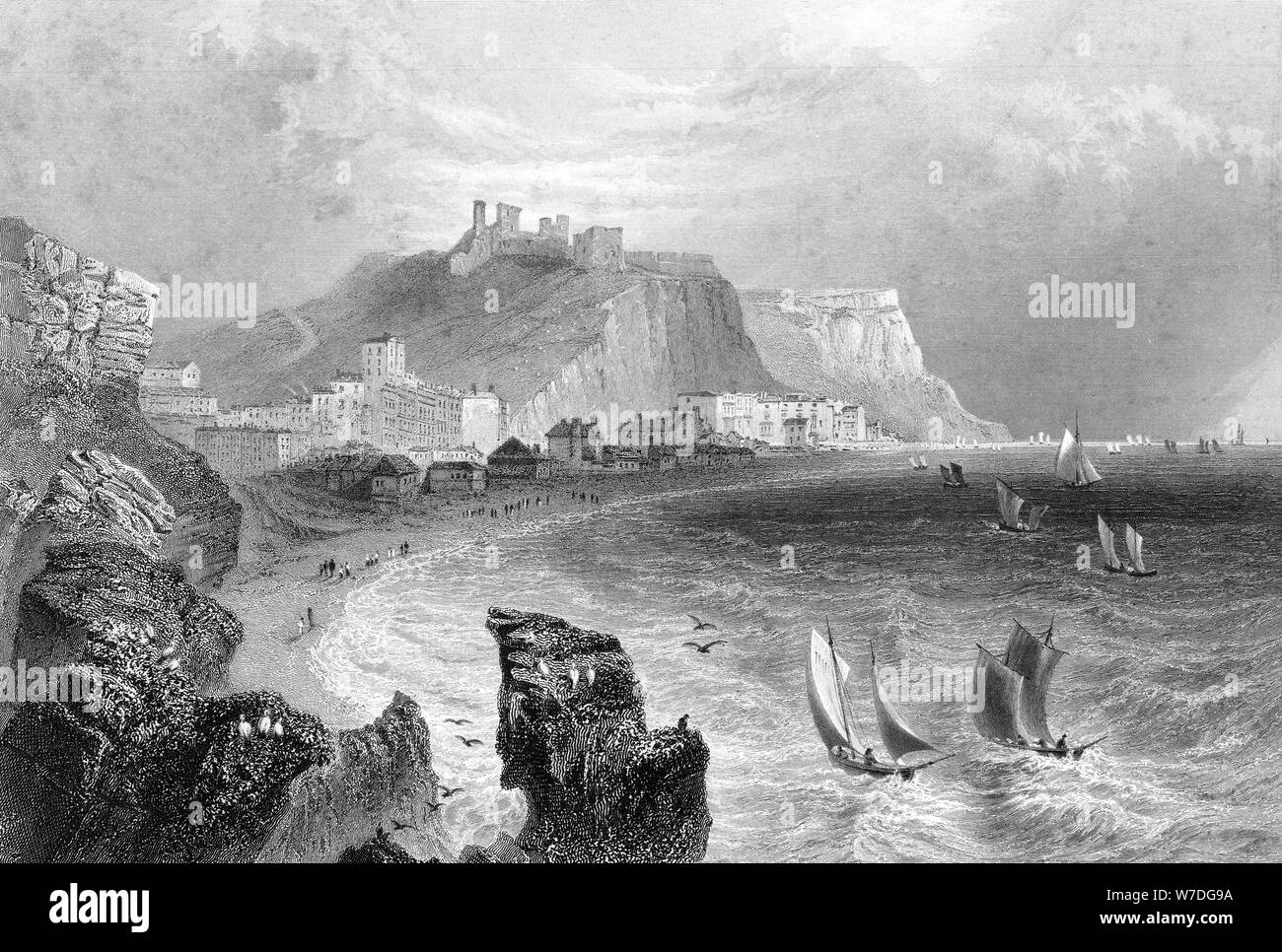 Le littoral à Hastings, East Sussex, 1840.Artiste : R. Wallis Banque D'Images