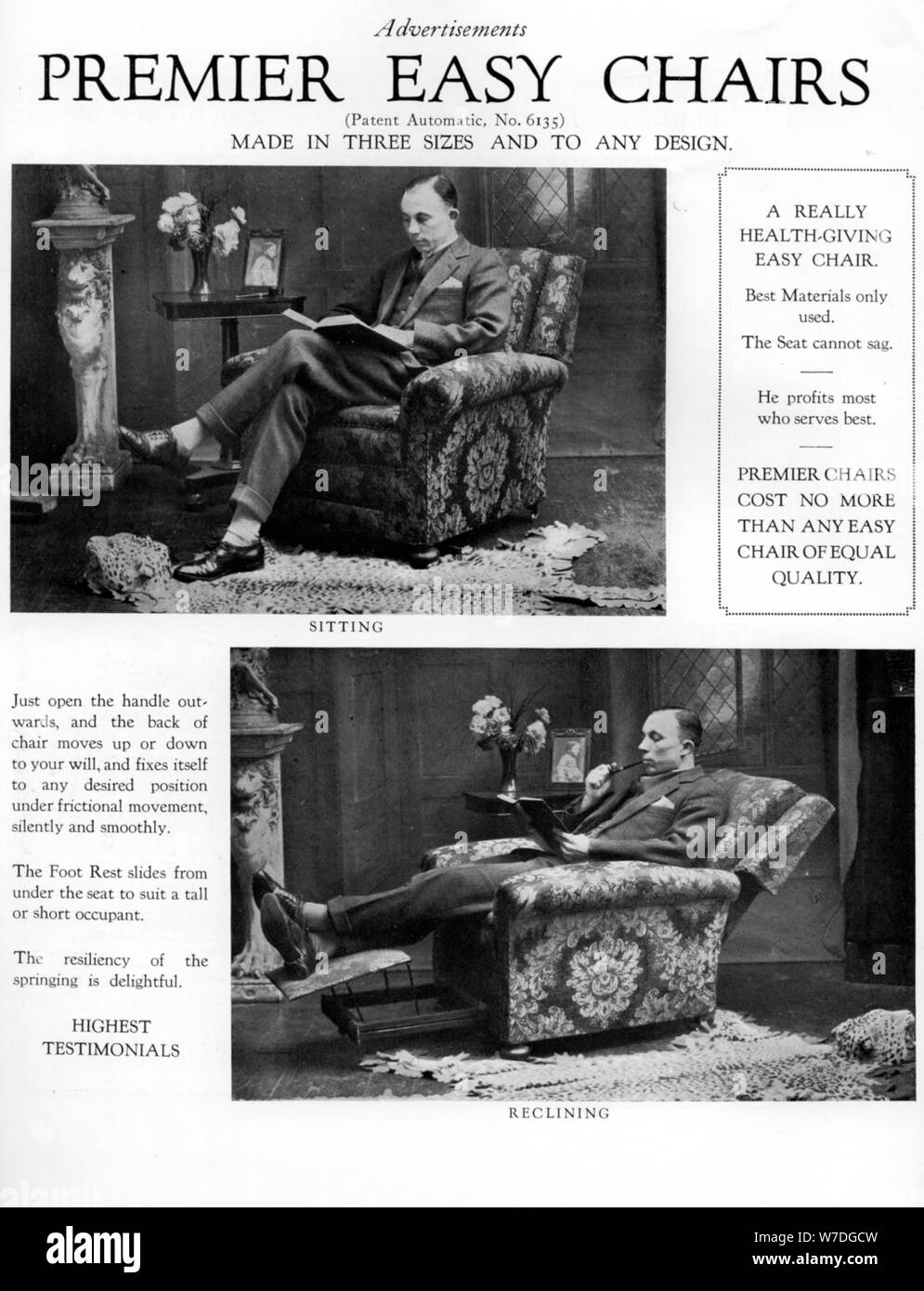 Une publicité pour "Premier" de fauteuils, de 1926. Artiste : Inconnu Banque D'Images