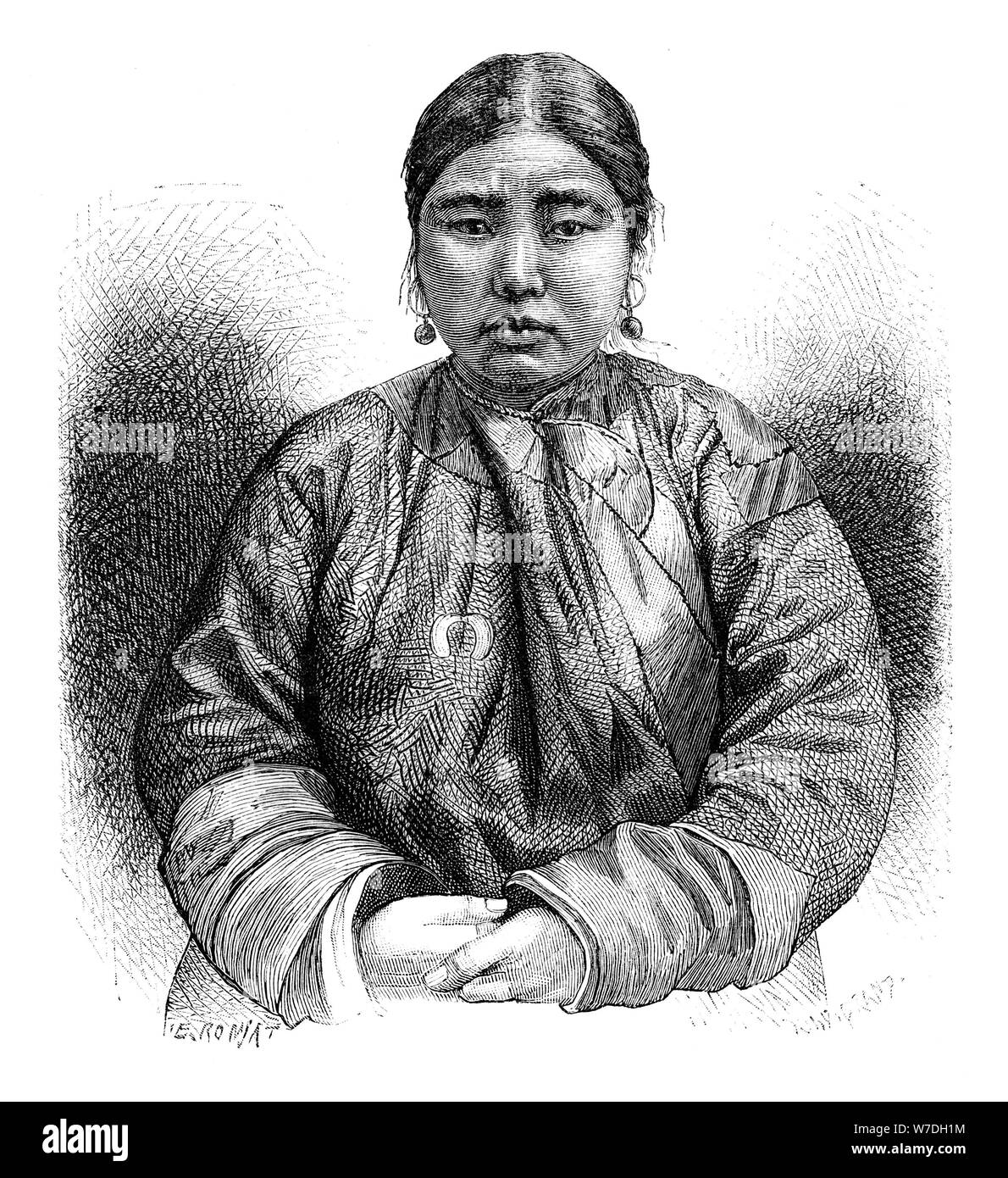 Une fille Ainu, Japon, 1895.Artiste : E Ronjat Banque D'Images
