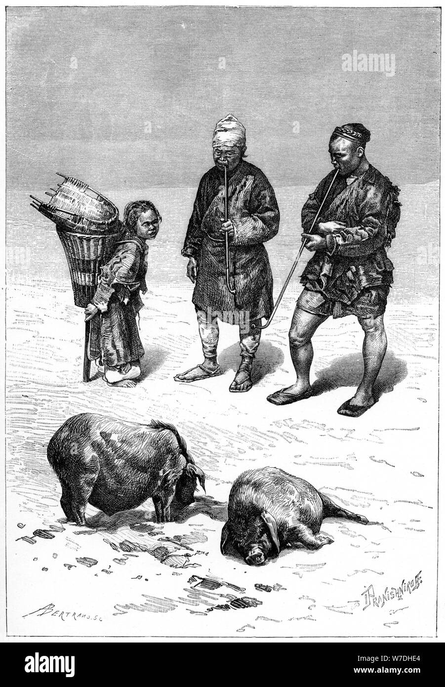 De mineurs chinois le cours supérieur du Changjiang highlands, 1895.Artiste : Bertrano Banque D'Images