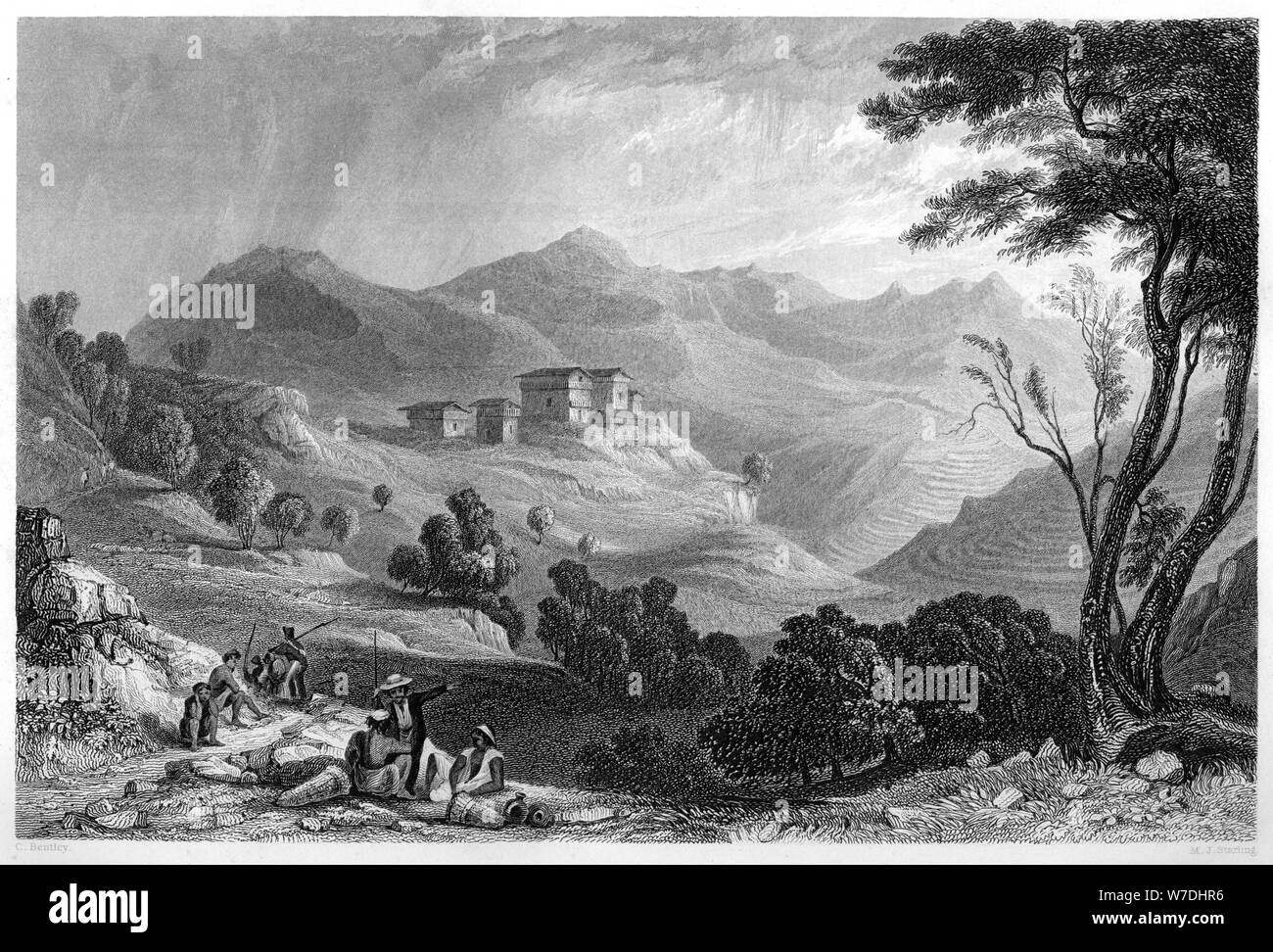 Le village de Naree, Inde, c1860.Artist : MJ Starling Banque D'Images