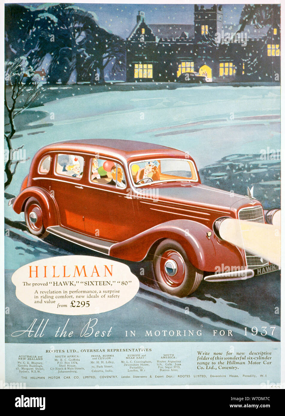 Publicité pour les voitures à moteur Hillman, 1936. Artiste : Inconnu Banque D'Images