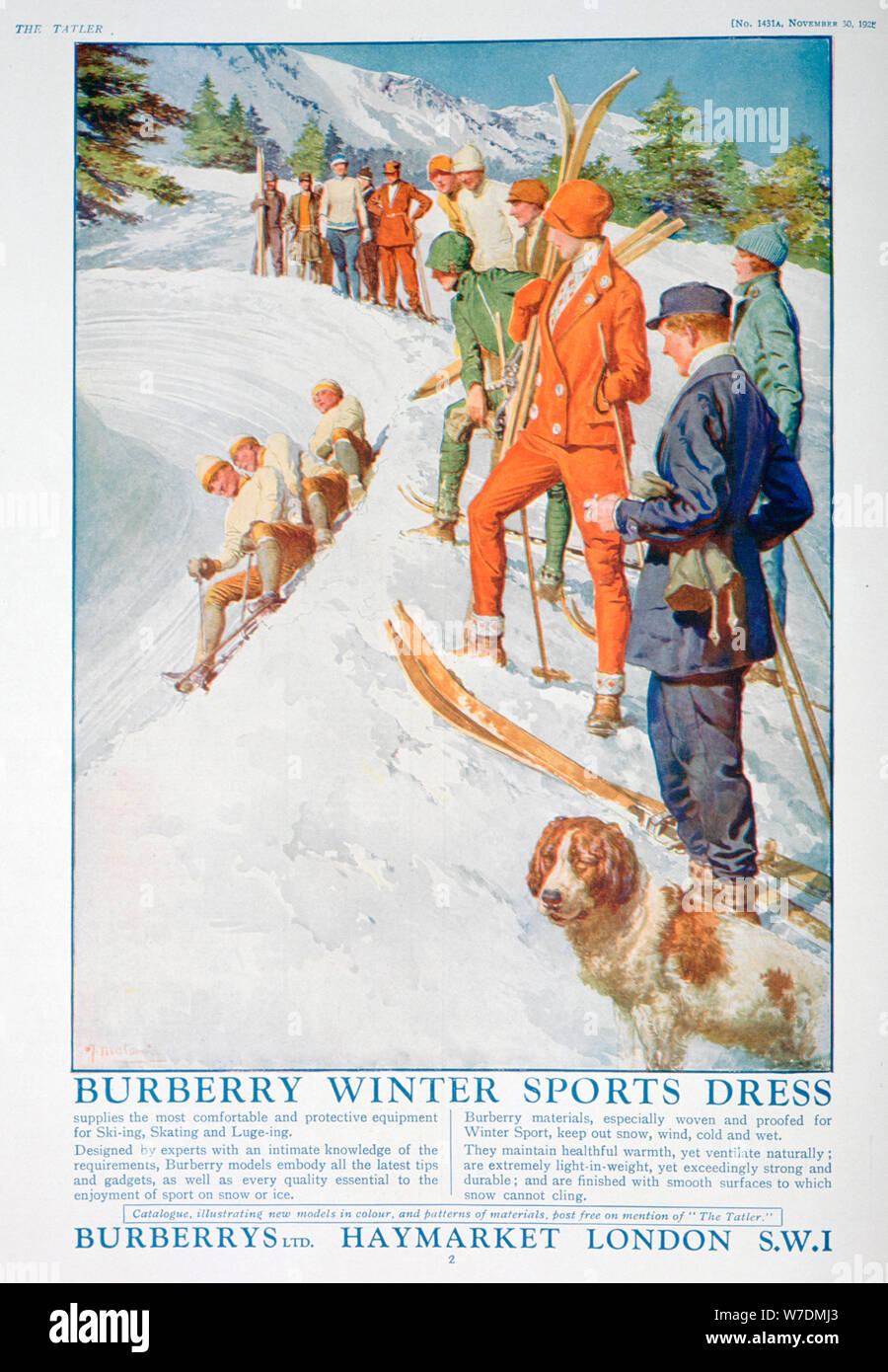 Publicité pour burberry robe de sports d'hiver, 1928. Artiste : Inconnu Banque D'Images