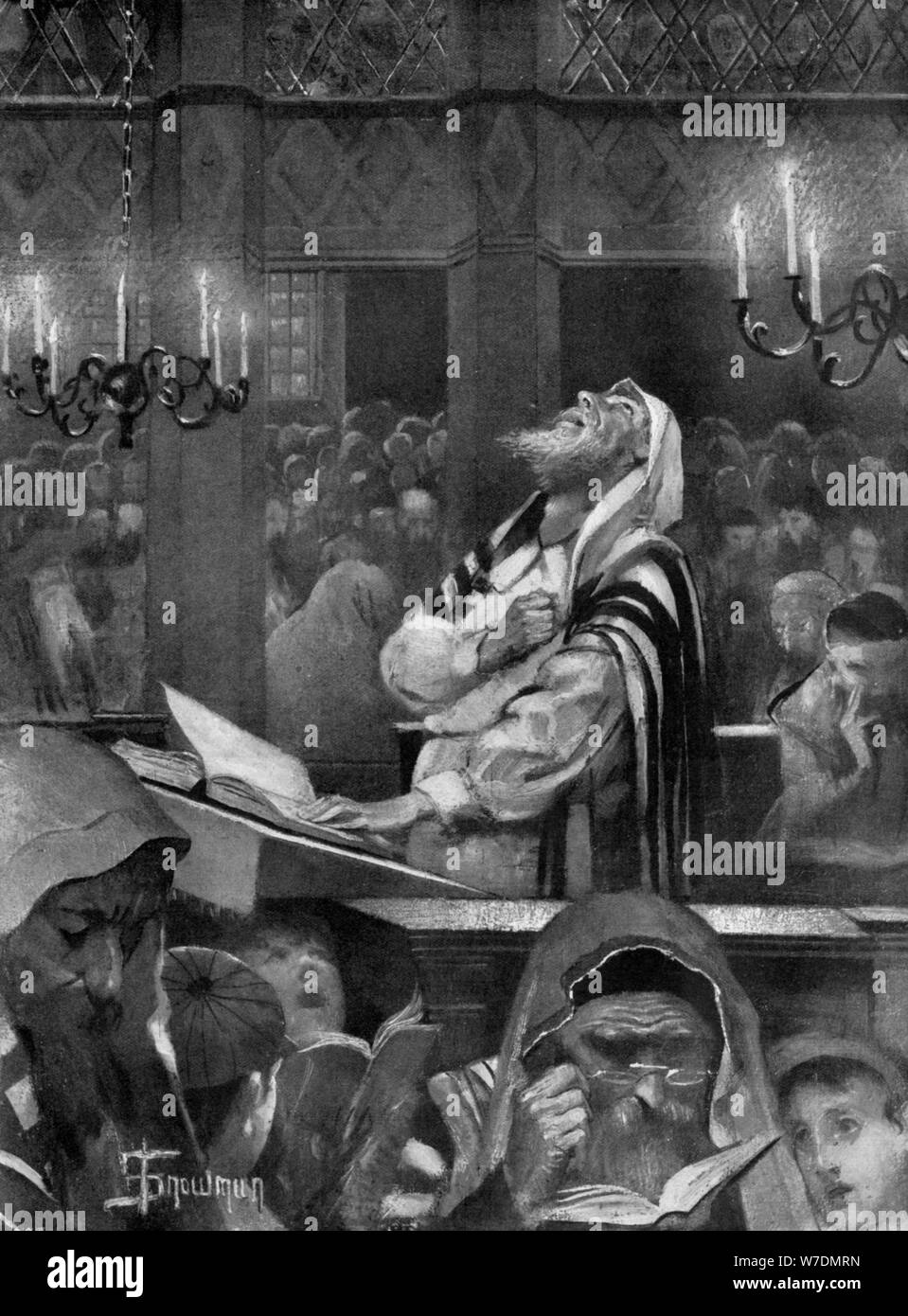 Scène à une synagogue, le grand jour des expiations, 6 octobre 1897. Artiste : Isaac Snowman Banque D'Images