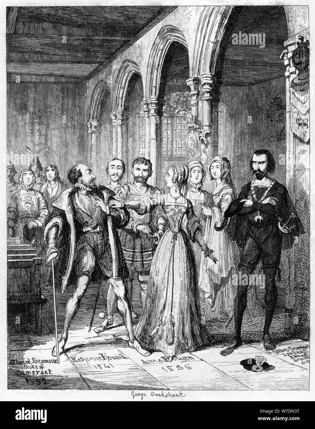 La Reine Jane s'interpose entre Northumberland et Simon Renard, 1553 (1840).Artiste : George Cruikshank Banque D'Images