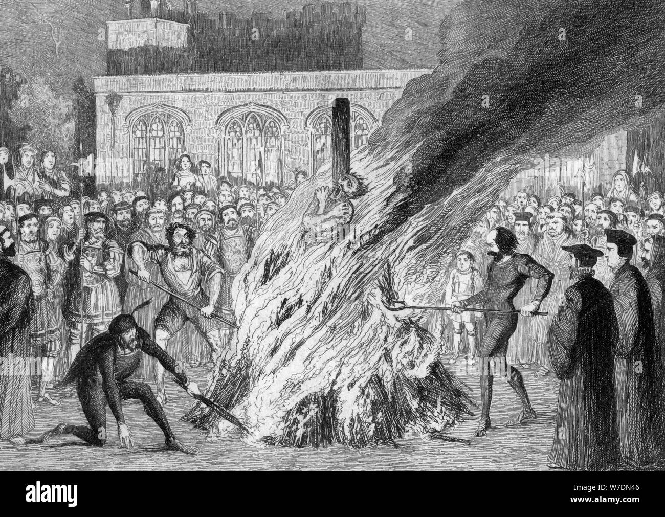 L'incendie d'Edward Underhill sur Tower Green, 1840. Artiste : George Cruikshank Banque D'Images