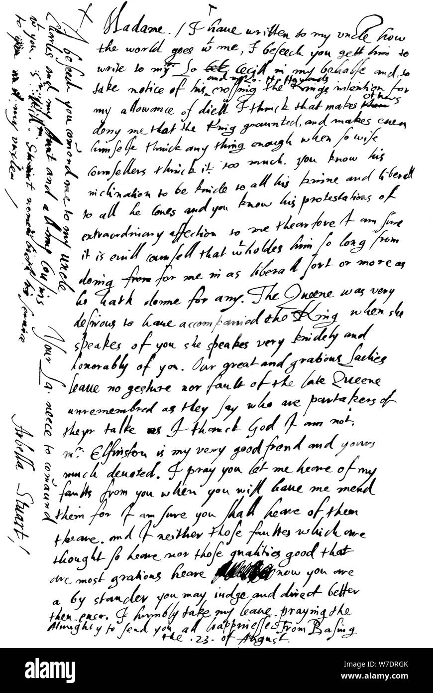 Lettre par Arabella Stuart à la Comtesse de Shrewsbury, fin du xvie - début du xviie siècle (1865).Artiste : Frederick George Netherclift Banque D'Images