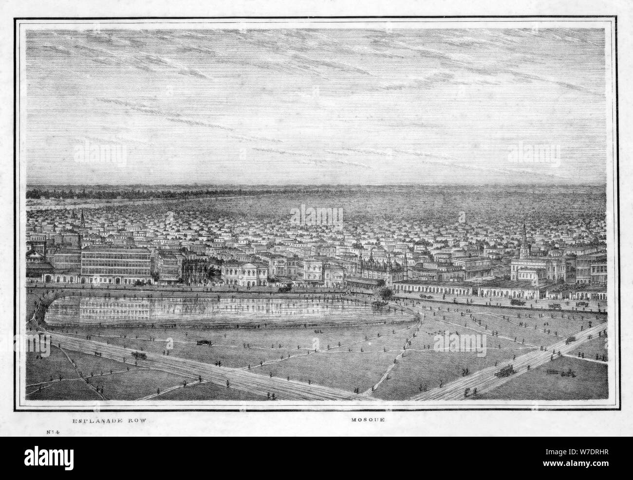 Ligne et la mosquée de l'Esplanade, panorama de Calcutta, Inde, c1840s.Artiste : Frédéric Fiebig Banque D'Images