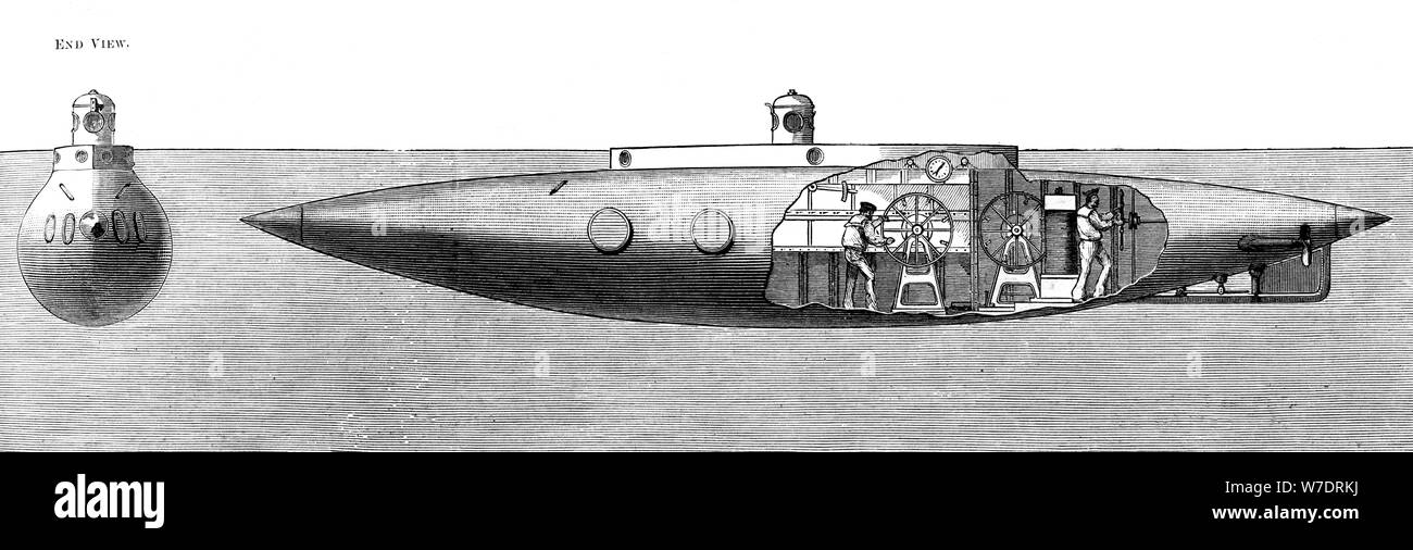 'Le déplacement d'amortissement et de la hausse du bateau sous-marin 'Nautilus'', 1887. Artiste : Inconnu Banque D'Images