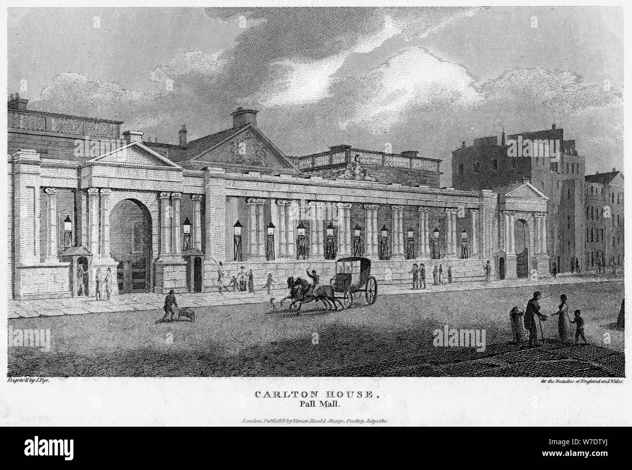 Carlton House, Pall Mall, Westminster, Londres, 1810.Artiste : J Pye Banque D'Images