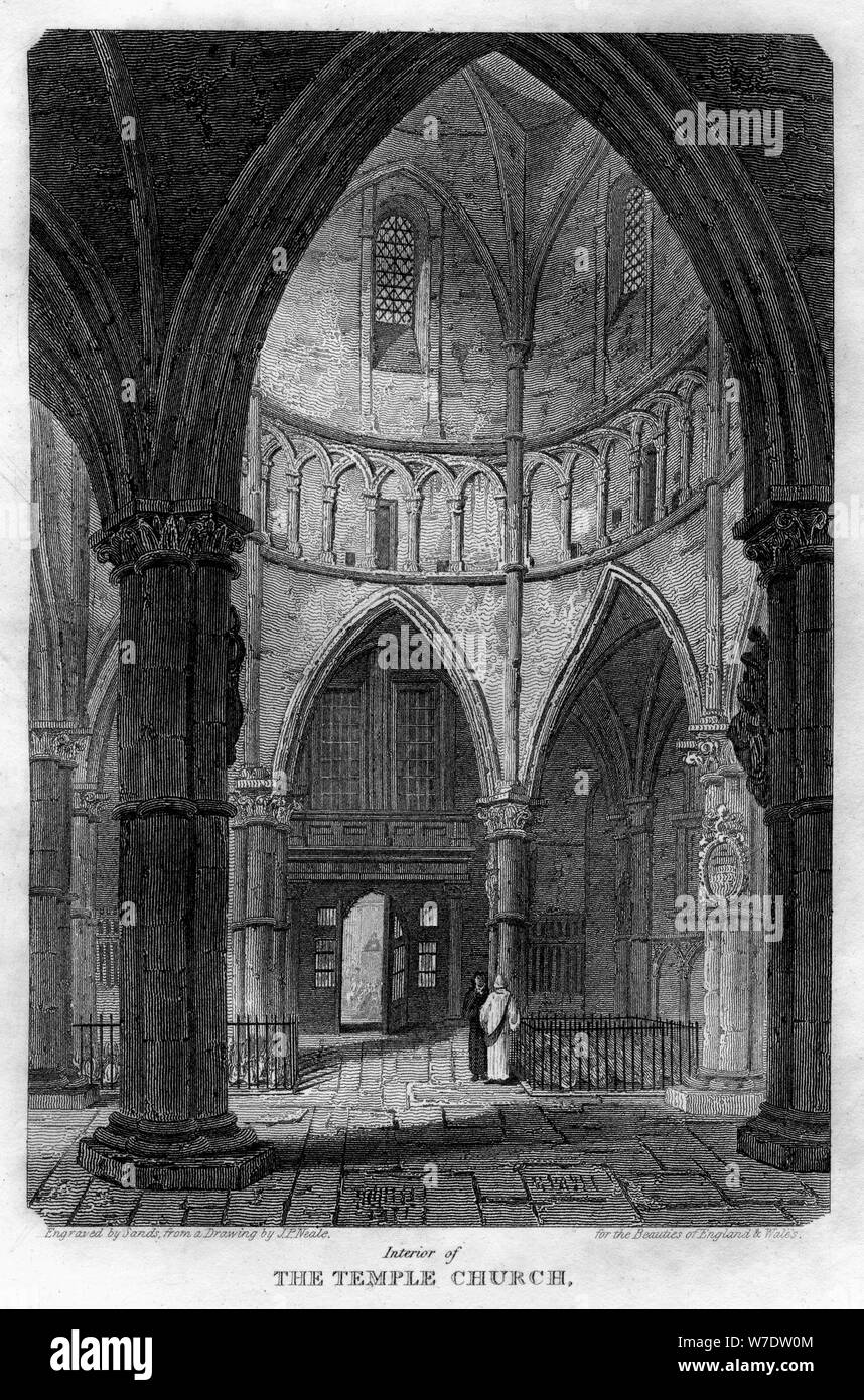 Intérieur de l'Église Temple, Londres, 1816.Artiste : Sands Banque D'Images