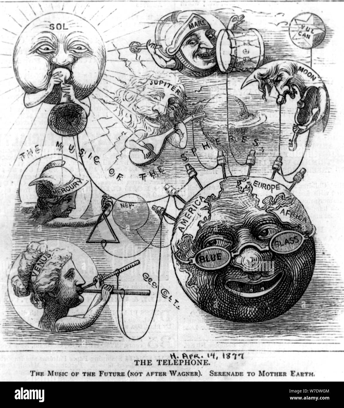 'Le téléphone. La musique de l'avenir (et non après Wagner). Sérénade à la terre mère', 1877. Artiste : Inconnu Banque D'Images