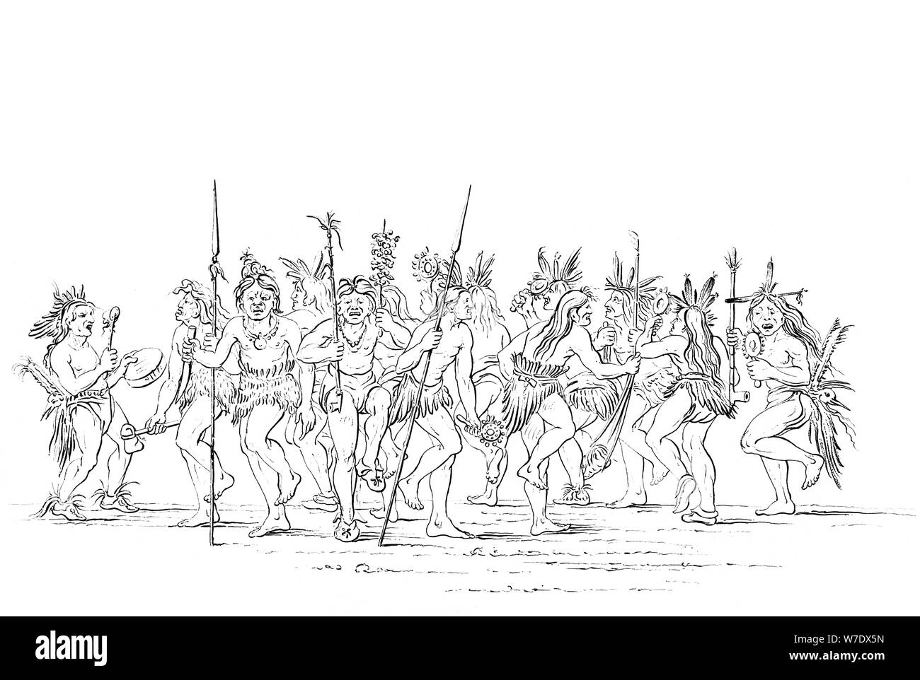 La tribu Sioux effectuant un mendiant de la danse, 1841.Artiste : Myers et Co Banque D'Images