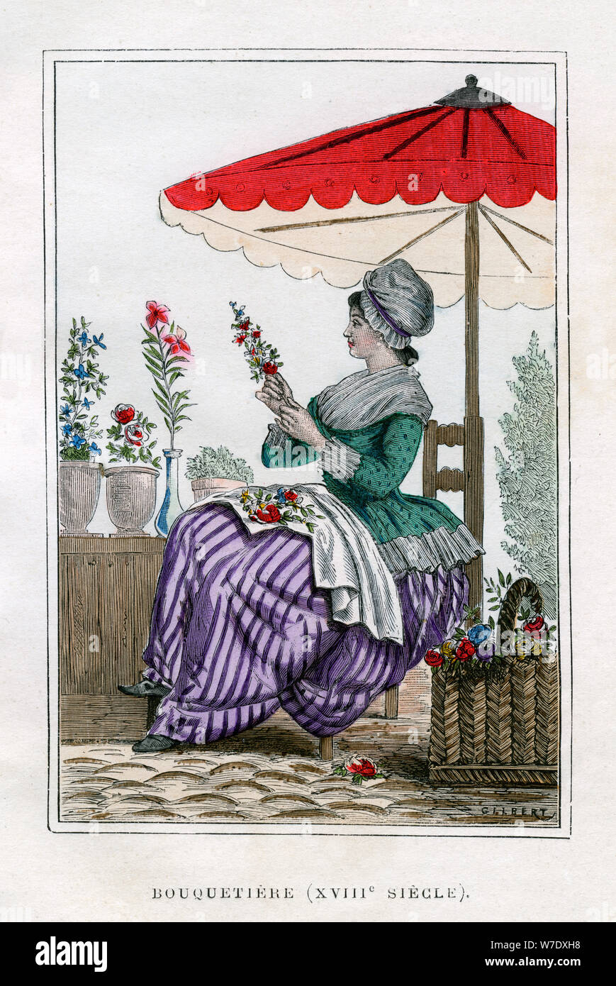 Marchande de fleurs, xviiie siècle (1882-1884).Artiste : Gilbert Banque D'Images