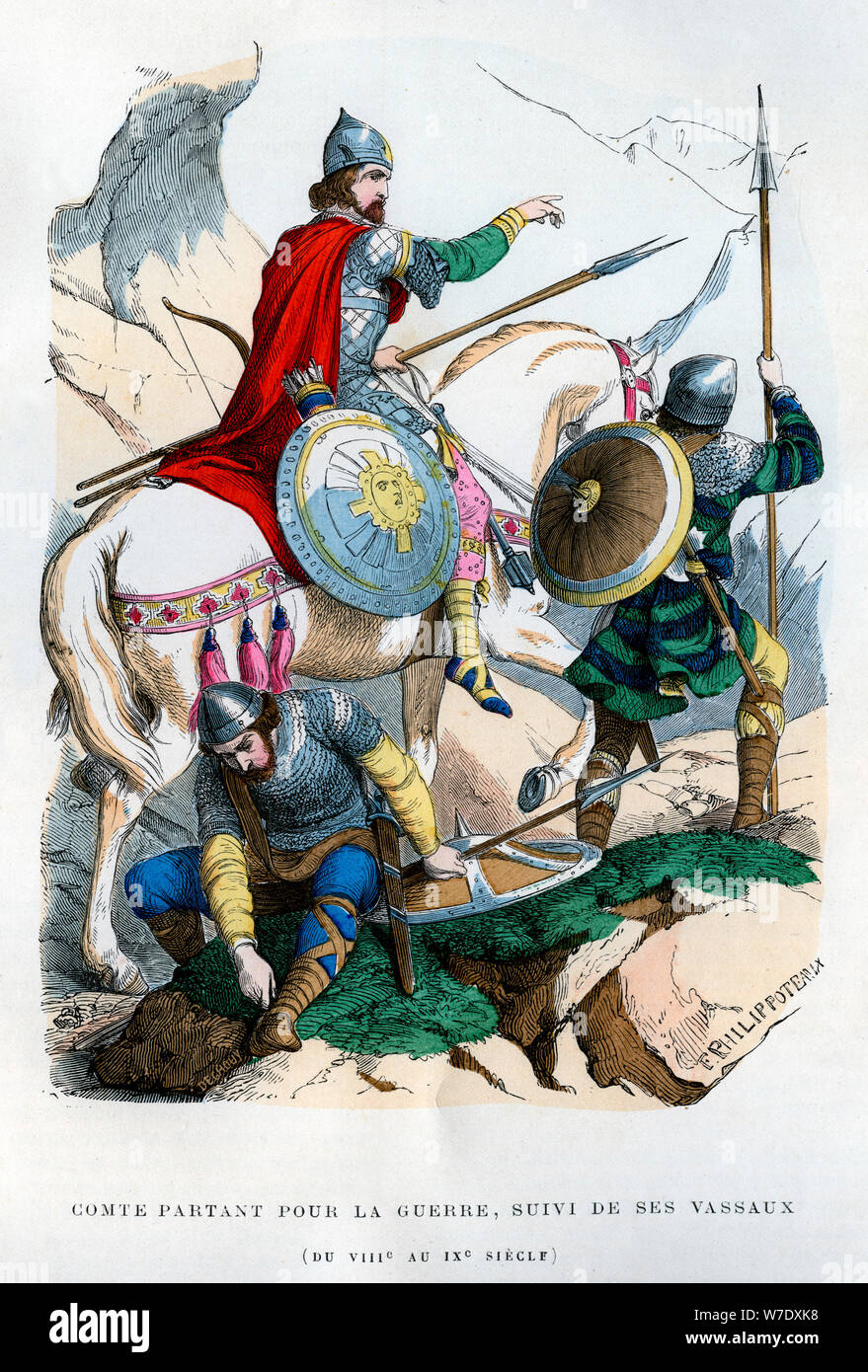 Frankish compter partir pour la guerre, 8ème-9ème siècle (1882-1884). Artiste : Henri Félix Emmanuel Philippoteaux Banque D'Images