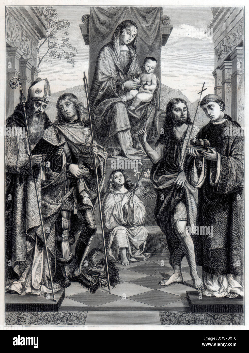 'Madonna assis sur un trône entouré de Saints', c1494-1517 (1870). Artiste : Trichon Banque D'Images