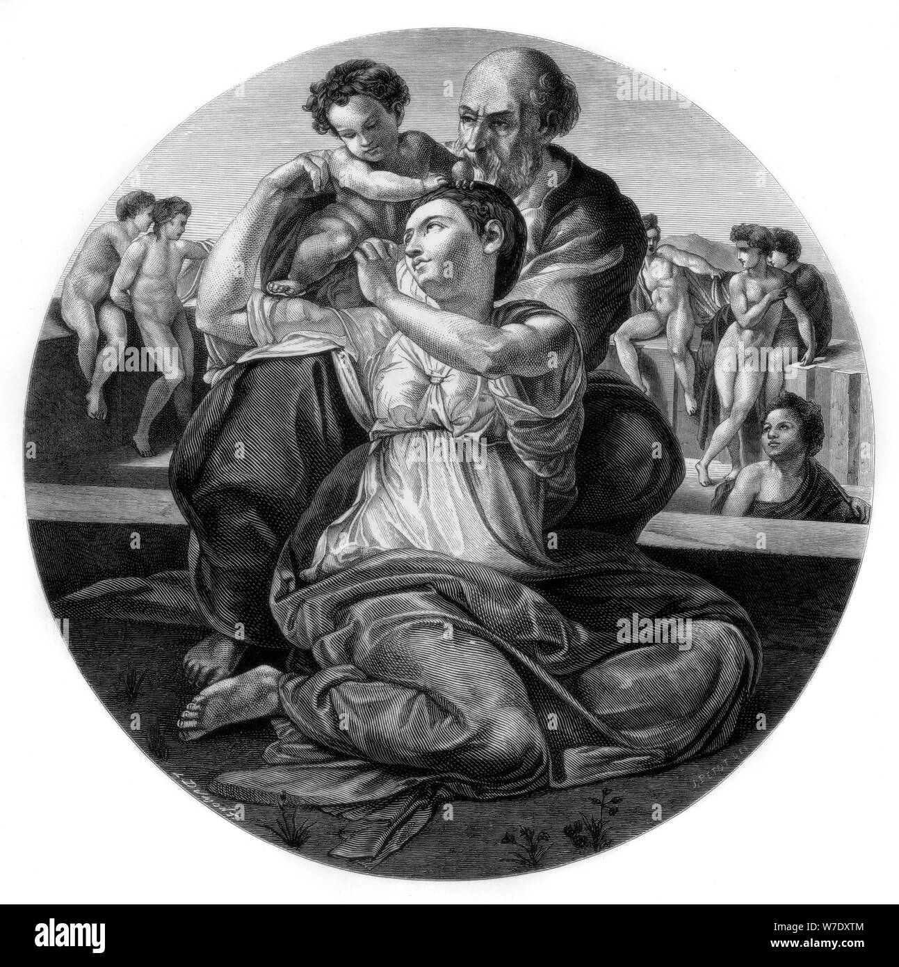 'La Sainte Famille avec saint Jean Baptiste enfant' (le Tondo Doni), c1506 (1870).L'artiste : Dumont Banque D'Images