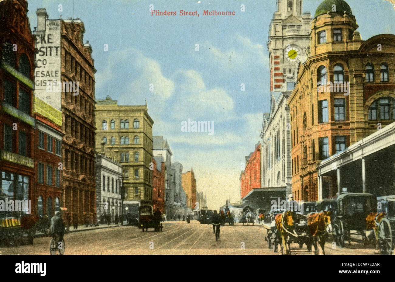 Flinders Street, Melbourne, Victoria, Australie, c1900s( ?). Artiste : Inconnu Banque D'Images