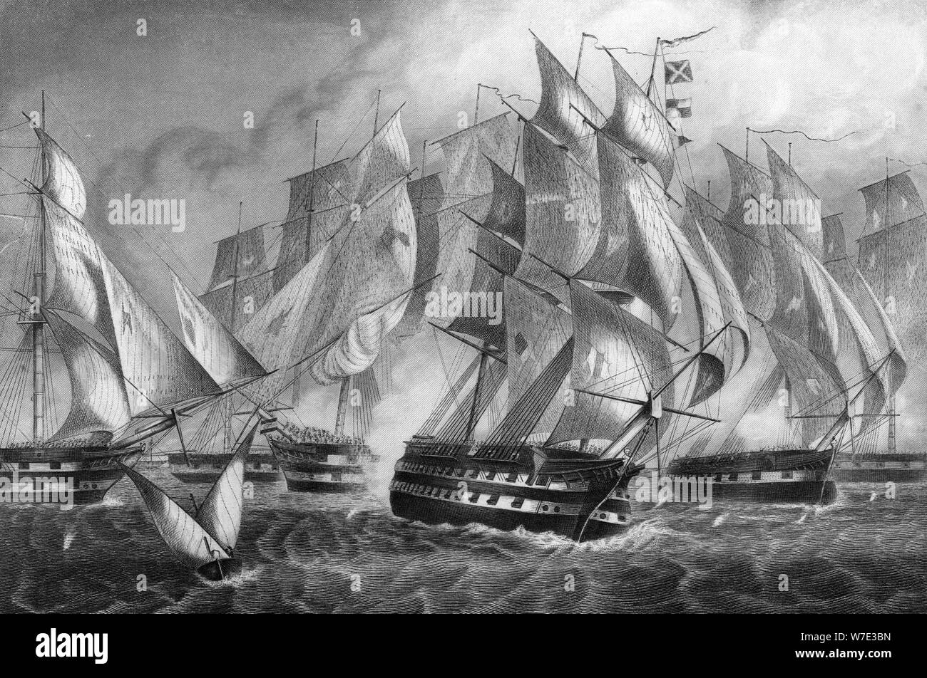 La victoire de Sir Charles Napier au large du Cap St Vincent, le 5 juillet 1833 (c1857).Artiste : DJ Pound Banque D'Images