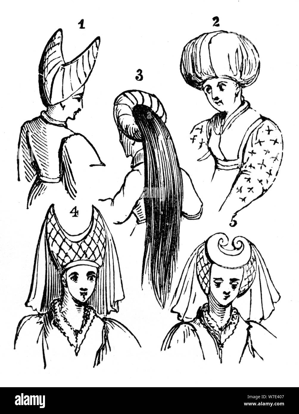 Coiffures de femmes, 15e siècle, (1910). Artiste : Inconnu Banque D'Images