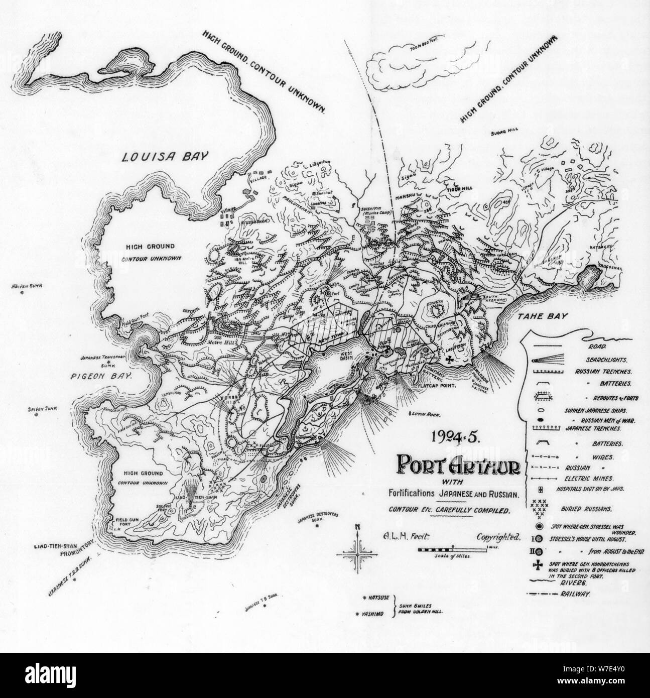 Port Arthur, la Mandchourie, montrant le japonais et le russe Fortifications, Guerre russo-japonaise, 1905. Artiste : Inconnu Banque D'Images