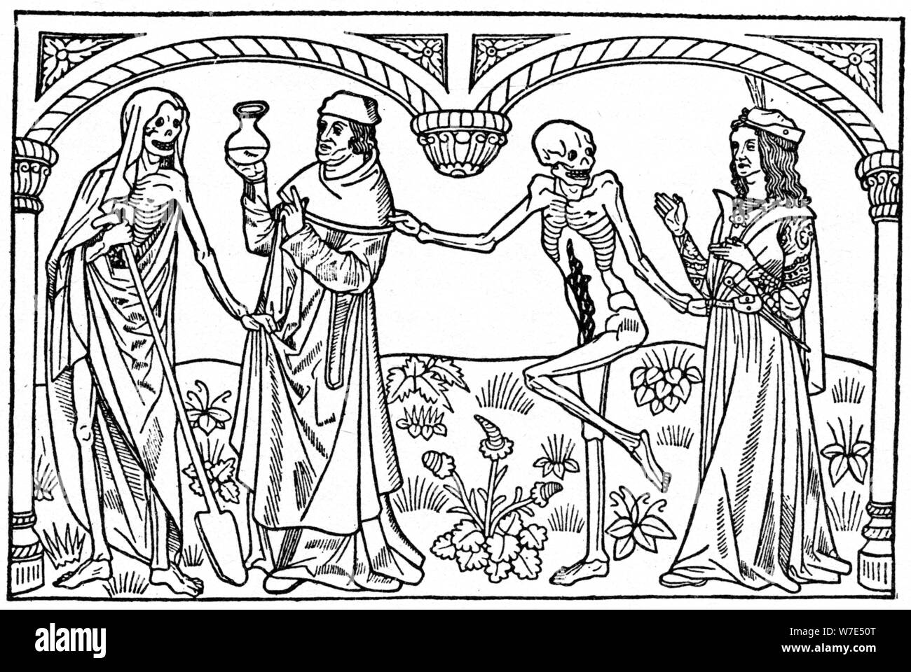 Le médecin et l'Amant avec leurs morts Selves, 1485 (1964). Artiste : Anon Banque D'Images