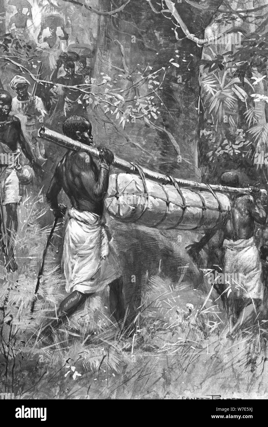 Ce qui porte le corps de David Livingstone jusqu'à la côte, de l'Afrique, 1873. Artiste : Inconnu Banque D'Images