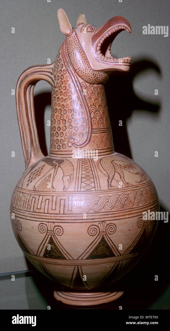 Pichet avec bec verseur à tête un griffon, Grec, c675-C650 BC. Artiste : Inconnu Banque D'Images